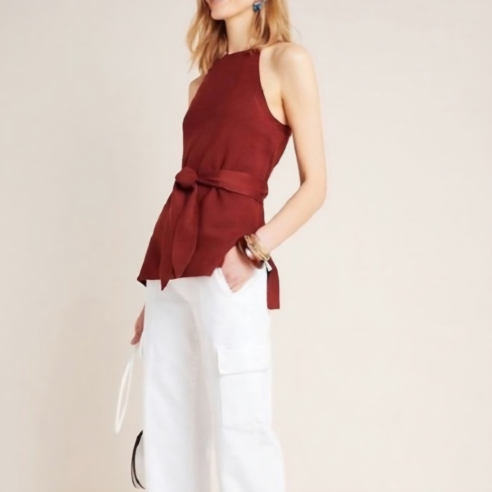 ANTHROPOLOGIE‎ Annette Rusty Brown Knit Belted Sleeveless Halter Tank Women's XS